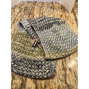 -NWT- Wool Blend Chunky Knit Green Blue White Infinity Scarf